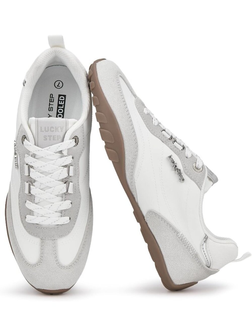 Women's White/Grey Faux Leather Retro Fashion Comfortable Lace Up Skate Sneakers